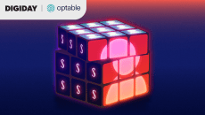 Animated Rubik’s cube showing dollar signs and a user icon, symbolizing audience data monetization and identity solutions in digital publishing.