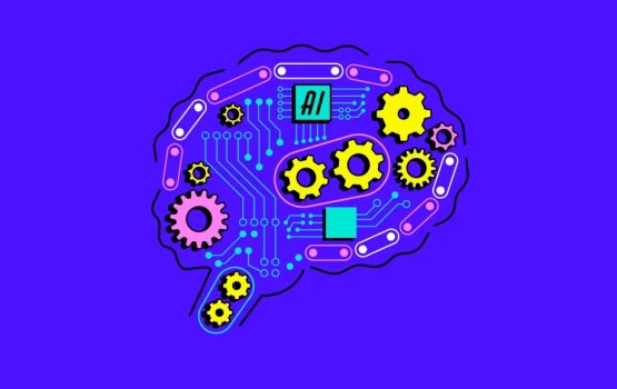 Illustration of a brain made of circuits and gears representing AI-powered neuro-contextual ad targeting technology.